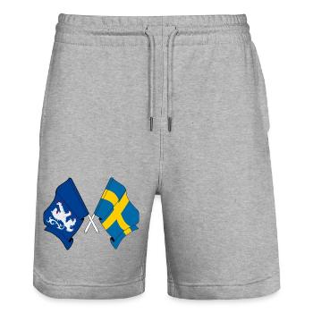 Gekreuzte Flaggen von Halland und Schweden - Stanley/Stella Unisex Bio Joggingshorts Trainer  - Grau meliert - Vorne - Nik (191cm) & Marisol (170cm)