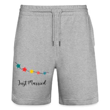GERADE VERHEIRATET. Junggesellinnenabschied. VALENTINSTAG. PAAR - Stanley/Stella Unisex Bio Joggingshorts Trainer  - Grau meliert - Vorne - Nik (191cm) & Marisol (170cm)