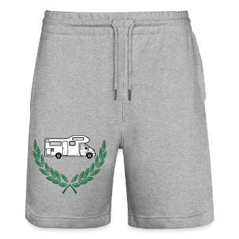 Camper in laurel wreath white design - Stanley/Stella Trainer Unisex Organic Jogging Shorts - heather grey - Front - Nik (191cm) & Marisol (170cm)