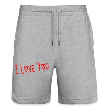LIEBE. PAAR. GERADE VERHEIRATET. Junggesellinnenabschied. VALENTINSTAG. - Stanley/Stella Unisex Bio Joggingshorts Trainer  - Grau meliert - Vorne - Nik (191cm) & Marisol (170cm)