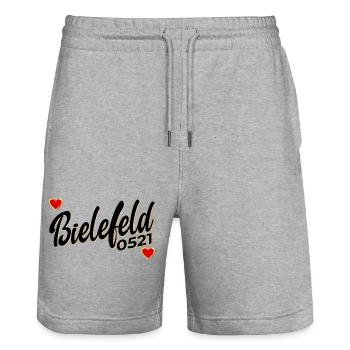 OSTWESTFALEN 0521 BIELEFELD - Stanley/Stella Unisex Bio Joggingshorts Trainer  - Grau meliert - Vorne - Nik (191cm) & Marisol (170cm)