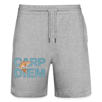 Carp Diem – Funny Fishing Dad Joke - Stanley/Stella Trainer Unisex Organic Jogging Shorts - heather grey - Front - Nik (191cm) & Marisol (170cm)
