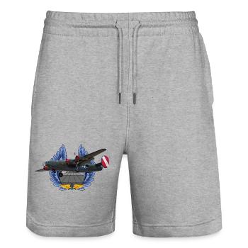 B-24 Liberator - Stanley/Stella Trainer Unisex Organic Jogging Shorts - heather grey - Front - Nik (191cm) & Marisol (170cm)
