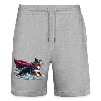 Super Dog Australian Shepherd Sheppie Gift - Stanley/Stella Trainer Unisex Organic Jogging Shorts - heather grey - Front - Nik (191cm) & Marisol (170cm)