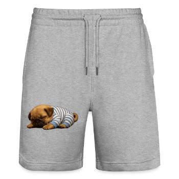 Niedlicher schlafender Welpe im Schlafanzug - Stanley/Stella Unisex Bio Joggingshorts Trainer  - Grau meliert - Vorne - Nik (191cm) & Marisol (170cm)