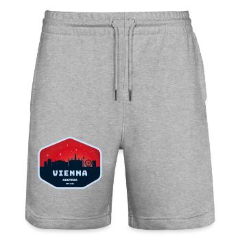 Vienna Skyline Excursion T-Shirt Design - Stanley/Stella Trainer Unisex Organic Jogging Shorts - heather grey - Front - Nik (191cm) & Marisol (170cm)
