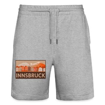 Innsbruck Austria Badge Design – Houses & Mountains - Stanley/Stella Trainer Unisex Organic Jogging Shorts - heather grey - Front - Nik (191cm) & Marisol (170cm)