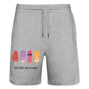 Lifes better with cream - Stanley/Stella Unisex Bio Joggingshorts Trainer  - Grau meliert - Vorne - Nik (191cm) & Marisol (170cm)