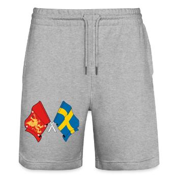 Östergötland & Schweden Flaggen - Stanley/Stella Unisex Bio Joggingshorts Trainer  - Grau meliert - Vorne - Nik (191cm) & Marisol (170cm)
