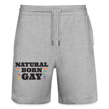 Mois de la fierté LGBTQ - Gay né - Short de jogging bio TRAINER Stanley/Stella unisexe - gris chiné - Devant - Nik (191cm) & Marisol (170cm)