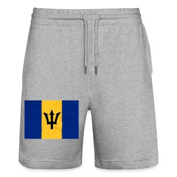 Flag of Barbados - Stanley/Stella Trainer Unisex Organic Jogging Shorts - heather grey - Front - Nik (191cm) & Marisol (170cm)