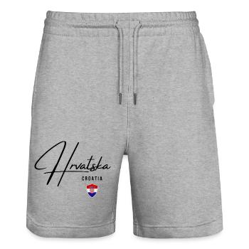 Croatia flag, I love Croatia - Stanley/Stella Trainer Unisex Organic Jogging Shorts - heather grey - Front - Nik (191cm) & Marisol (170cm)