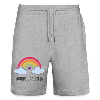 LGBT Pride Month - Sounds Gay, I'm in - Stanley/Stella Trainer Unisex Organic Jogging Shorts - heather grey - Front - Nik (191cm) & Marisol (170cm)