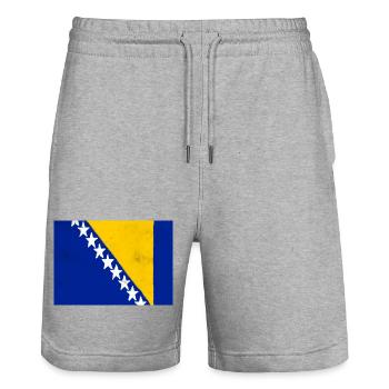 Drapeau de la Bosnie-Herzégovine - Short de jogging bio TRAINER Stanley/Stella unisexe - gris chiné - Devant - Nik (191cm) & Marisol (170cm)
