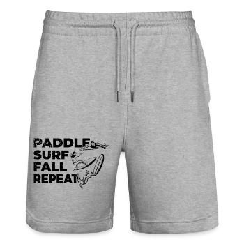 Surfeur drôle - Short de jogging bio TRAINER Stanley/Stella unisexe - gris chiné - Devant - Nik (191cm) & Marisol (170cm)