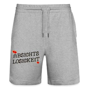 ABSICHTSLOSIGKEIT HERZ - Stanley/Stella Unisex Bio Joggingshorts Trainer  - Grau meliert - Vorne - Nik (191cm) & Marisol (170cm)