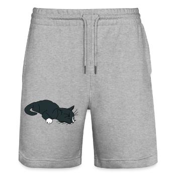 Sleeping Cat - Stanley/Stella Trainer Unisex Organic Jogging Shorts - heather grey - Front - Nik (191cm) & Marisol (170cm)