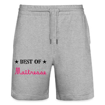 MISTRESS. MASTER. THANK YOU. THANK YOU MISTRESS. GIFT - Stanley/Stella Trainer Unisex Organic Jogging Shorts - heather grey - Front - Nik (191cm) & Marisol (170cm)