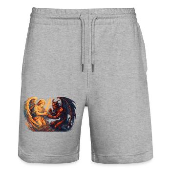 Celestial Archangel vs Infernal Beast - Stanley/Stella Trainer Unisex Organic Jogging Shorts - heather grey - Front - Nik (191cm) & Marisol (170cm)