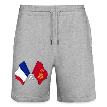 Languedoc-Roussillon & France – Une seule identité - Short de jogging bio TRAINER Stanley/Stella unisexe - gris chiné - Devant - Nik (191cm) & Marisol (170cm)