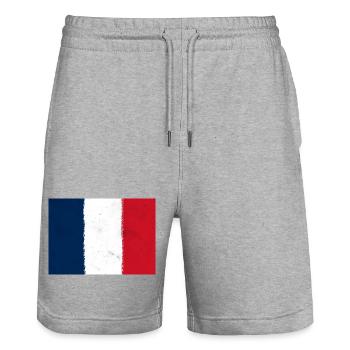 Flagge Frankreichs – Stolz der Trikolore - Stanley/Stella Unisex Bio Joggingshorts Trainer  - Grau meliert - Vorne - Nik (191cm) & Marisol (170cm)