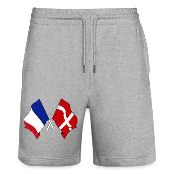 Savoie & France – One identity - Stanley/Stella Trainer Unisex Organic Jogging Shorts - heather grey - Front - Nik (191cm) & Marisol (170cm)