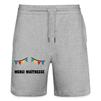 MISTRESS. MASTER. THANK YOU. THANK YOU MISTRESS - Stanley/Stella Trainer Unisex Organic Jogging Shorts - heather grey - Front - Nik (191cm) & Marisol (170cm)