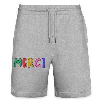 GELIEBTE. VIELEN DANK. DANKE HERRIN. GESCHENK - Stanley/Stella Unisex Bio Joggingshorts Trainer  - Grau meliert - Vorne - Nik (191cm) & Marisol (170cm)