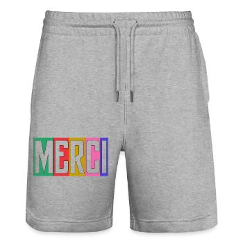 MISTRESS. MASTER. THANK YOU. THANK YOU MISTRESS. GIFT. - Stanley/Stella Trainer Unisex Organic Jogging Shorts - heather grey - Front - Nik (191cm) & Marisol (170cm)