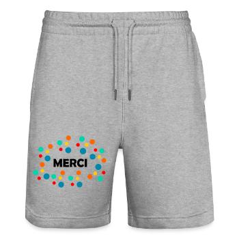 THANK YOU. MISTRESS. MASTER. THANK YOU MISTRESS. GIFT. - Stanley/Stella Trainer Unisex Organic Jogging Shorts - heather grey - Front - Nik (191cm) & Marisol (170cm)