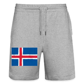 Flag of Iceland - Stanley/Stella Trainer Unisex Organic Jogging Shorts - heather grey - Front - Nik (191cm) & Marisol (170cm)