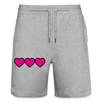 MISTRESS. HEART. MASTER. THANK YOU. THANK YOU MISTRESS. - Stanley/Stella Trainer Unisex Organic Jogging Shorts - heather grey - Front - Nik (191cm) & Marisol (170cm)