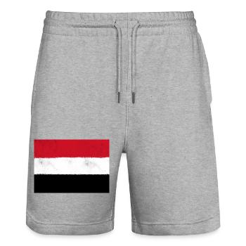 Flag of Yemen - Stanley/Stella Trainer Unisex Organic Jogging Shorts - heather grey - Front - Nik (191cm) & Marisol (170cm)