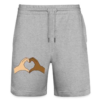 Coloured heart hand motif - customisable - Stanley/Stella Trainer Unisex Organic Jogging Shorts - heather grey - Front - Nik (191cm) & Marisol (170cm)