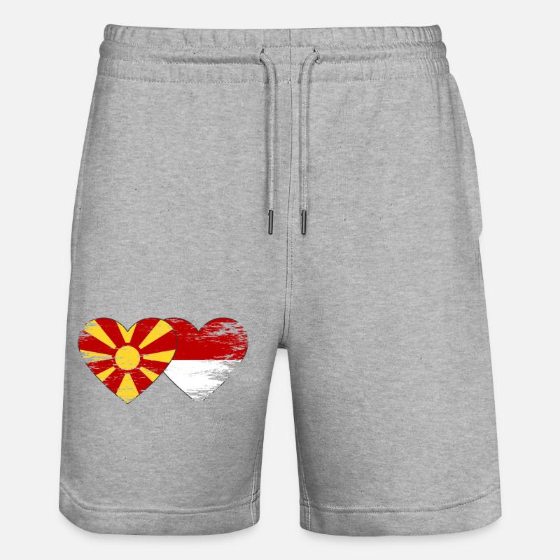 Macédoine Indonésie drapeau coeur utilisé - Short de jogging bio TRAINER Stanley/Stella unisexe - gris chiné