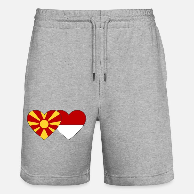 Macédoine Indonésie Drapeau Coeur - Short de jogging bio TRAINER Stanley/Stella unisexe - gris chiné