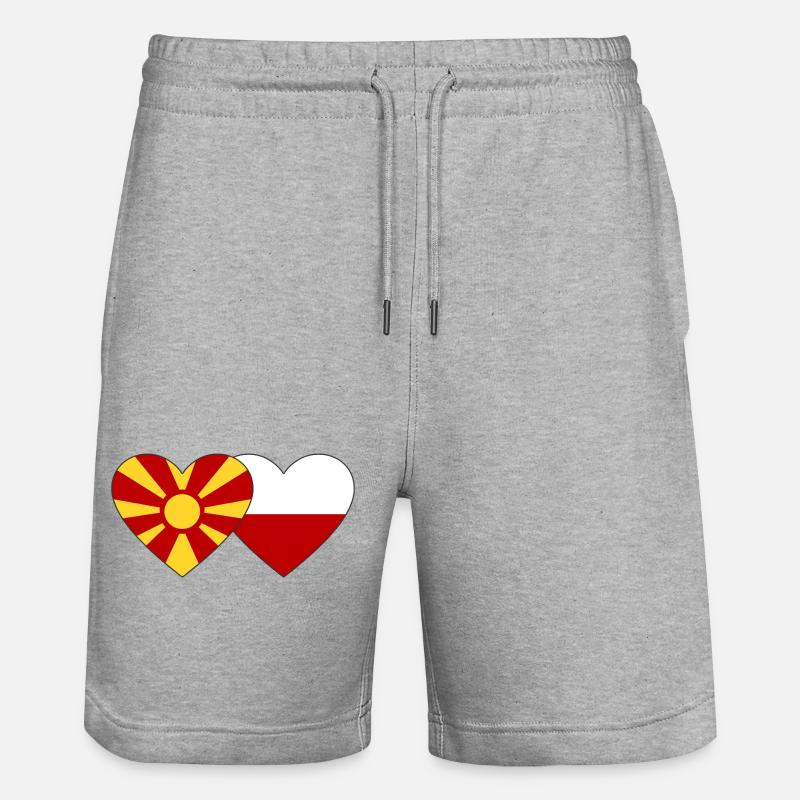 Macédoine Pologne Drapeau Coeur - Short de jogging bio TRAINER Stanley/Stella unisexe - gris chiné