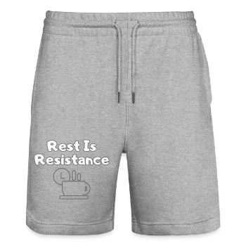 Rest Is Resistance – Anti-Stress Statement Tee - Stanley/Stella Trainer Unisex Organic Jogging Shorts - heather grey - Front - Nik (191cm) & Marisol (170cm)