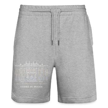 Mexico City, Art Museum, Hand Drawing - Stanley/Stella Trainer Unisex Organic Jogging Shorts - heather grey - Front - Nik (191cm) & Marisol (170cm)