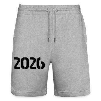 2026 - Short de jogging bio TRAINER Stanley/Stella unisexe - gris chiné - Devant - Nik (191cm) & Marisol (170cm)