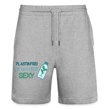 "Plastikfrei ist das neue Sexy" - Stanley/Stella Unisex Bio Joggingshorts Trainer  - Grau meliert - Vorne - Nik (191cm) & Marisol (170cm)