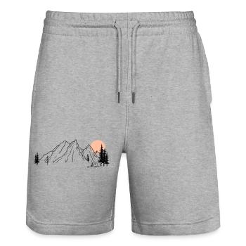 Illustration de la chaîne de montagnes du lever du soleil - Short de jogging bio TRAINER Stanley/Stella unisexe - gris chiné - Devant - Nik (191cm) & Marisol (170cm)