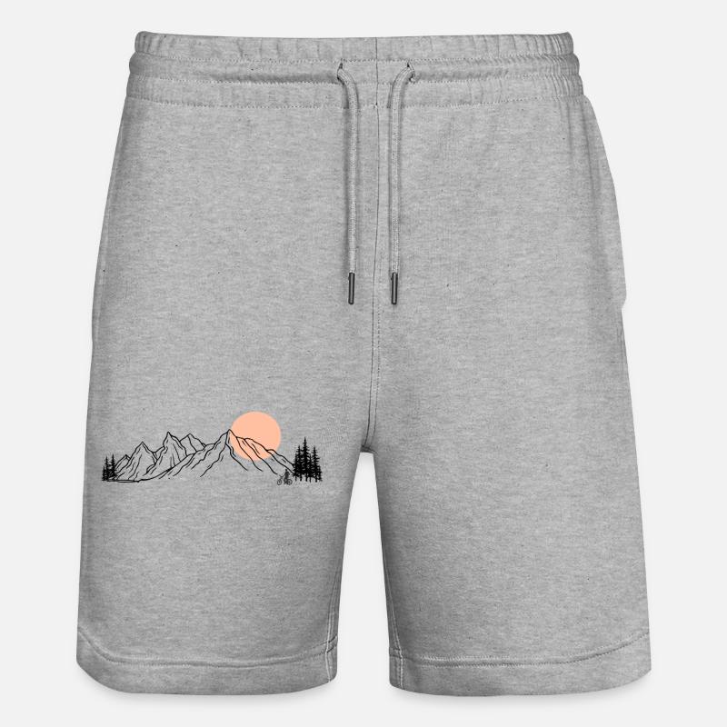 Sunset Ride Line Art on Black - Stanley/Stella Trainer Unisex Organic Jogging Shorts - heather grey