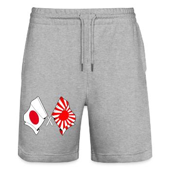 Gekreuzte japanische und aufgehende Flaggen - Stanley/Stella Unisex Bio Joggingshorts Trainer  - Grau meliert - Vorne - Nik (191cm) & Marisol (170cm)