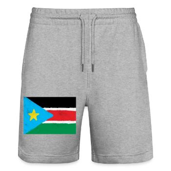 Drapeau du Soudan du Sud - Short de jogging bio TRAINER Stanley/Stella unisexe - gris chiné - Devant - Nik (191cm) & Marisol (170cm)
