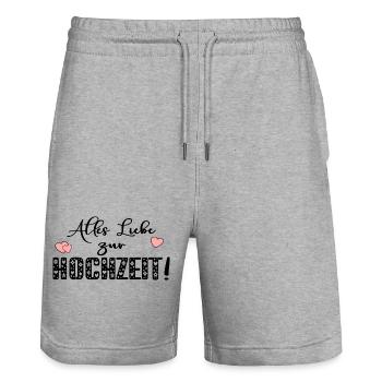 ALLES LIEBE ZUR HOCHZEIT - Stanley/Stella Unisex Bio Joggingshorts Trainer  - Grau meliert - Vorne - Nik (191cm) & Marisol (170cm)