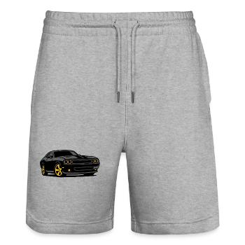 Night muscle with yellow rims - Stanley/Stella Trainer Unisex Organic Jogging Shorts - heather grey - Front - Nik (191cm) & Marisol (170cm)