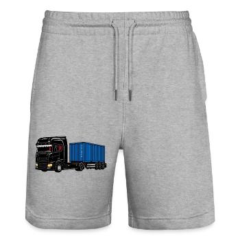 Container-Trucker auf Achse mit der Büchse. - Stanley/Stella Unisex Bio Joggingshorts Trainer  - Grau meliert - Vorne - Nik (191cm) & Marisol (170cm)