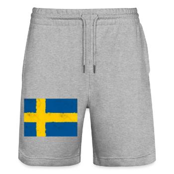 Flagge von Schweden - Stanley/Stella Unisex Bio Joggingshorts Trainer  - Grau meliert - Vorne - Nik (191cm) & Marisol (170cm)