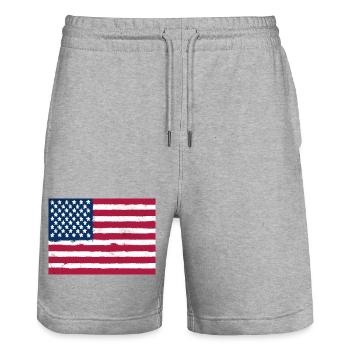 Flag of the United States - Stanley/Stella Trainer Unisex Organic Jogging Shorts - heather grey - Front - Nik (191cm) & Marisol (170cm)